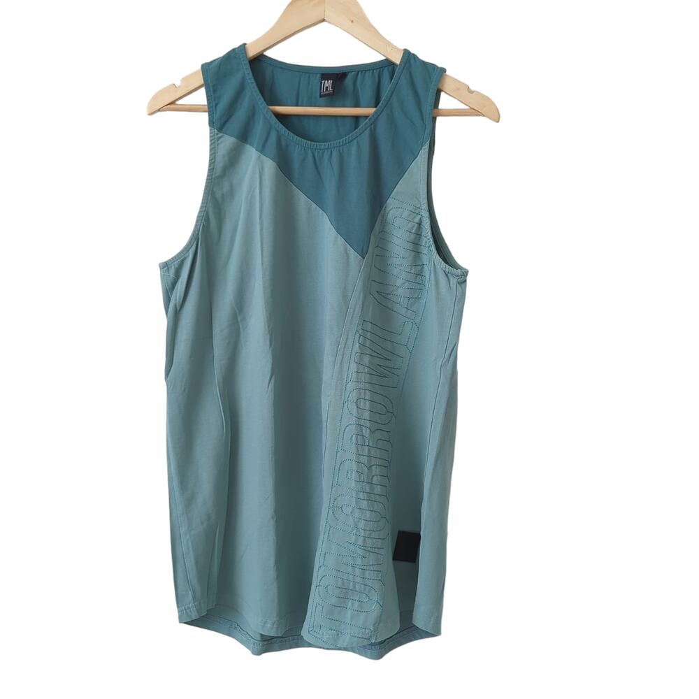 TML Tomorrowland Women's Tank Top Large Logo Green Cotton Shirt - Picture 1 of 6
